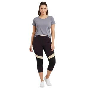 RBX Active Women's Capri Length Workout Yoga Mesh Leggings Purple/White XL/TG